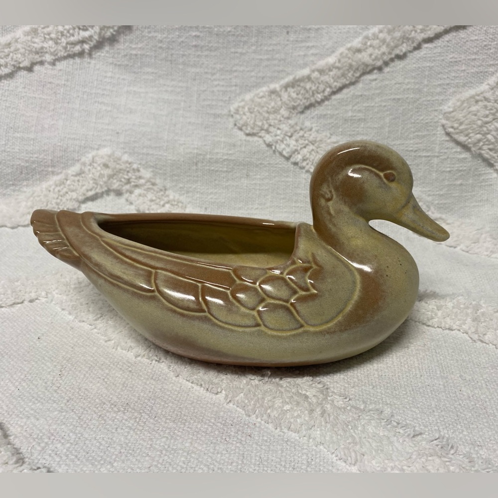 Vintage Frankoma Pottery Plainsman Gold Mallard Duck Planter 208 12” Mint